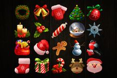 a collection of christmas themed items on a wooden surface