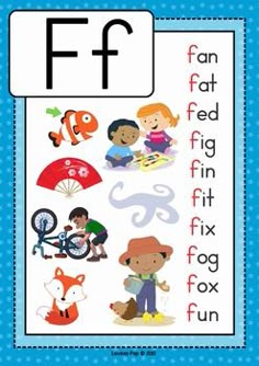 the letter f is for fun and it has pictures of people, animals, and other things