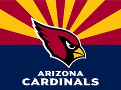 the arizona cardinals logo is shown in front of a red, yellow and blue background