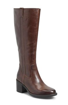 A lightweight feel and flexible sole up the comfort of this sleek knee-high boot built on a foam-cushioned footbed. 2 1/2" heel 14 1/2" shaft; 15" calf circumference Side zip closure Memory foam cushioning Leather upper/textile lining/rubber sole Imported Brown Calf Boots, Brown Knee High Boots, Brown Leather Boots, Calf Boots, Brown Boots, Boot Shoes Women, Knee High Boots, Side Zip, Knee High