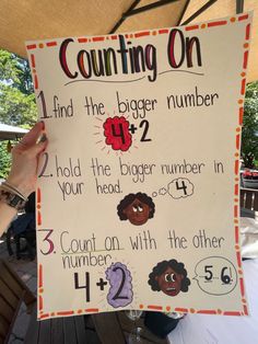 a sign with numbers on it that says counting on and the bigger number in your head