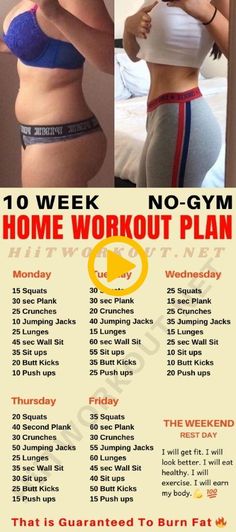 a woman in a bra top and panties with the words 10 week no gym home workout plan