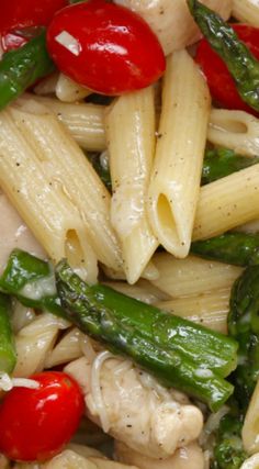 pasta with chicken, asparagus and cherry tomatoes