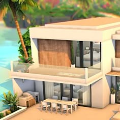 an artist's rendering of a beachfront house with palm trees in the background