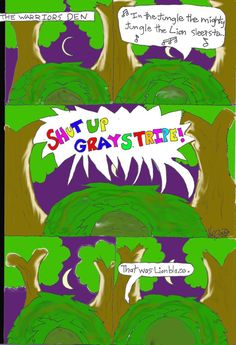 the comic strip shows an image of two trees, one with green leaves and another with purple