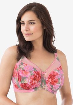 Beautifully designed in smooth satin with a sheer top cup that gives you a lighter look and more feminine feel. Get maximum lift and shaping with a supportive underwire, and achieve your perfect fit with adjustable straps. You’ll love the classic colors and fun prints. Firm Lift: our most supportive underwire bra for the ultimate lift Back closurePoly/nylon/spandex; importedHand wash Floral Bra, New Bra, Tunic Tank Tops, More Feminine, Tall Jeans, Swimsuits For All, Petite Jeans, Sheer Top, Rose Garden