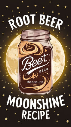 a jar of beer sitting on top of a table next to a moon and stars