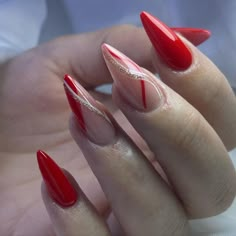 Bright Red Nails, Nail Swag, Oval Nails, Stick On Nails, Nail Accessories, Gold Nails, Cute Acrylic Nails, Nude Nails, Acrylic Nail Designs