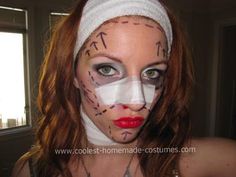 a woman with makeup on her face is wearing a bandaged headband