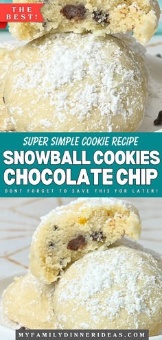 two snowball cookies stacked on top of each other with the title super simple cookie recipe