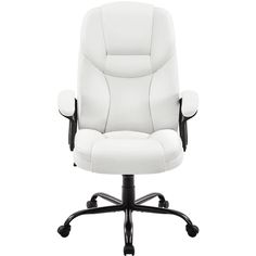 a white office chair sitting on top of a black base