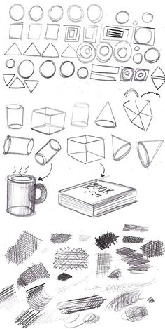 a bunch of different shapes and lines are shown in this sketching workbook page