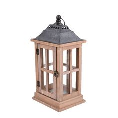 a wooden lantern with metal roof on an isolated white background