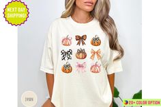 Comfort Colors® Fall Pumpkin Coquette Bow Shirt, Retro Halloween Coquette Bow Shirt, Autumn Bow Shirts, Fall Season Shirt,Autumn Pumpkin Tee Hello! First and foremost, we appreciate you taking the time to explore our premium t-shirt designs. We utilize high-quality materials and exquisite designs to ensure the best service for you. Please feel free to contact us at any time. 🗸 HOW TO ORDER T-SHIRT * Select your t-shirt color * Select your size * Select your design text color * Click Add to Char Cute White Fall Shirt, Cute White Shirt For Fall, Fall T Shirts, Fall Tee Shirts, Halloween Coquette, Bow Shirt, Bow Shirts, Design Text, Fall Tee