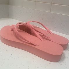 Brand: Havaianas Size: 9/10 Condition: Brand New With Tags Color: Flamingo Pink Pink Platform Flip Flops, Hot Pink Platform Flip Flops, Pretty Flip Flops, Comfortable Non-slip Pink Flip Flops, Pink Tropical Open Toe Flip Flops, Non-slip Pink Flip Flops For Vacation, Gold Slippers, Pink Platform, Playful Pink Non-slip Flip Flops