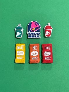 Taco bell croc charms with 6 styles to choose from Croc Charms Aesthetic, Croc Jibbitz Ideas, Crocs Fashion, Personalized Artwork