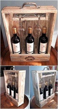 three bottles of wine in a wooden box