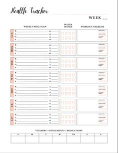 a meal planner with the words health tracker on it and an image of two glasses