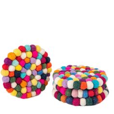 multicolored pom pom coasters set of 4 - product image 1