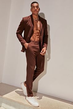 Model Height: 6'2 Large - Waste size 34 Big & Tall: Height 6'3 - Waist Size 42 Available In Brown, Blue, and Black. Button Closure Zip Fly Side Hand Pockets Slim Fit Shell: 65% Polyester 33% Viscose 2% Elastane Lining: 100% Polyester Inseam is 33 , can be tailored Pair with The Modern Stretch Suit Jacket Imported | Mens The Modern Stretch Slim Trouser in Brown size 36 by Fashion Nova Fitted Single Breasted Bottoms For Office Wear, Fitted Dress Pants With Buttons For Business Casual, Fitted Single Breasted Bottoms For Business Casual, Fitted Single Button Bottoms For Business Casual, Casual Single Breasted Fitted Bottoms, Casual Single-breasted Fitted Bottoms, Fitted Brown Dress Pants For Spring, Brown Fitted Dress Pants For Spring, Men Brunch Outfit