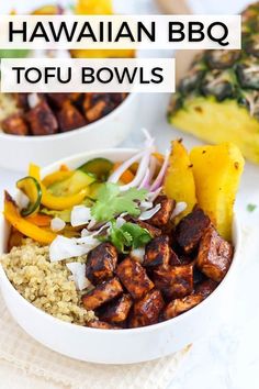 hawaiian bbq tofu bowls with pineapples and onions