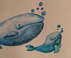 a drawing of two dolphins swimming in the water with bubbles coming out of their mouths