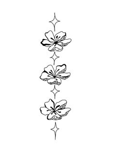 a line drawing of flowers with stars on the bottom, and one flower in the middle