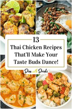 Collage of 4 thai chicken recipes. Chicken Thai Recipes, Thai Recipes Chicken, Thai Baked Chicken, Thai Chicken Recipe, Thai Flavors, Thai Chicken Recipes, Awesome Chicken