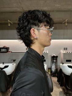 Asian Mullet Perm, Asian Curly Mullet, Loose Perm Mullet Men, Korean Perm Mullet, Mullet Haircut Wavy Hair, Asian Modern Mullet, Wavy Mullet Men, Perm Mullet Men, Grunge Mullet Men