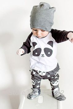 Panda T Shirt Pants Outfit, Baby Mode, Panda Shirt, Spring Kids, Cartoon Panda, Baby Unisex, Panda Print, New Baby Boys