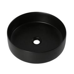 a black round sink on a white background