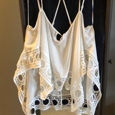 White With Multiple Spaghetti Straps And Adjustable Straps. Detailed Around The Bottom. No Tags But Never Worn Poncho Shirt, White Spaghetti, White Spaghetti Strap, Style Tops, White Tops, Shirt Color, Shopping List, Spaghetti Strap, Top Styles