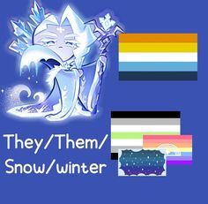 an image of snow and ice with the text they / them / snow / winter