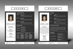 two resume templates with black and white colors, one is for a professional woman