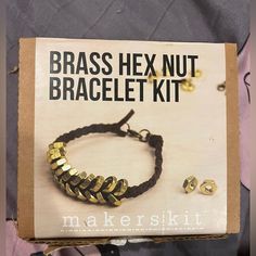 the brass hex nut bracelet kit is in its box