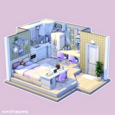 Purple Apartment, Sims 4 Builds, Small House Blueprints, Sims 4 Stories, Cute Apartment