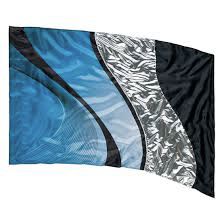 a black and blue flag with silver foil on it