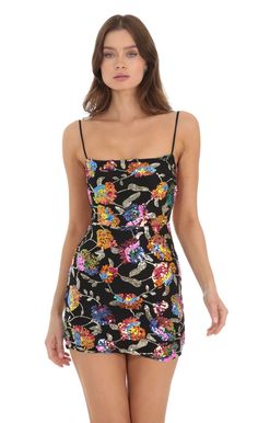 Strappy Multicolor Sequin Dress in Black | LUCY IN THE SKY Crazy Hoco Dresses, Black Bodycon Dress With Contrast Sequin, Fitted Black Bodycon Dress With Contrast Sequin, Fitted Sequin Dress With Floral Print, Multicolor Sequin Mini Dress For Party Season, Multicolor Mini Sequin Dress For Party Season, Fitted Mini Dress With Contrast Sequin For Spring, Fitted Contrast Sequin Mini Dress For Spring, Black Sequined Disco Mini Dress