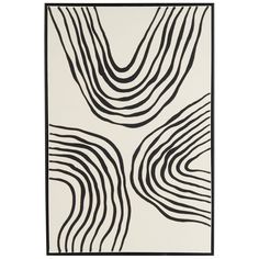 a black and white rug with wavy lines in the center, on a white background