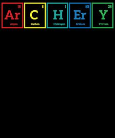 the word archery written in colorful blocks on a black background