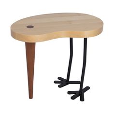 a small wooden table with two legs and a hole in the center on one end