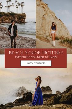 two people standing on the beach with text reading beach senior pictures everything you need to know check it out here