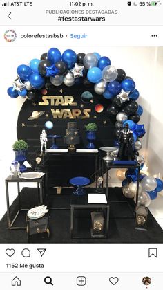 a star wars party with balloons and decorations