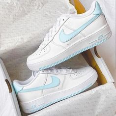 Custom Air Force 1 Baby Blue-shecustomize Nike Custom, Sneaker Outfits, Nike Shoes Air Force, Trendy Shoes Sneakers, Nike Shoes Girls, Dr Shoes, Preppy Shoes, Custom Nike Shoes, All Nike Shoes