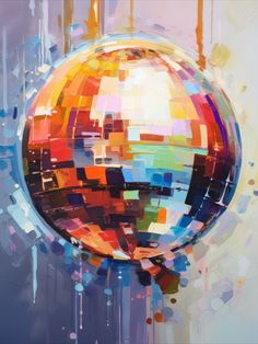 an abstract painting of a disco ball