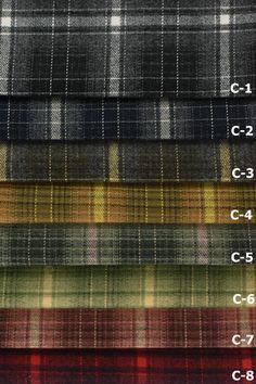 different plaid fabrics are shown in multiple colors