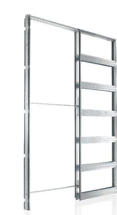 an open door with metal bars on the bottom and sides, in front of a white background