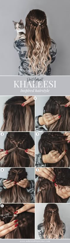 Coiffure Simple Hairstyles Tutorials, Hairstyles Tutorials Step By Step, Curly Tutorial, Hairstyle With Braids, Khaleesi Hair, Hair Curling Tutorial, Simple Hairstyles, Waterfall Braid, Hairstyles Tutorials