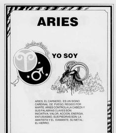 an advertisement for aris in spanish, with the zodiac sign and symbols on it