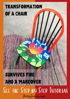 an orange chair with stained glass on it and the words transformation of a chair